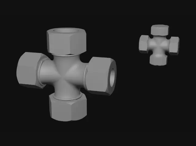 3D model for Four-way valve cross-section