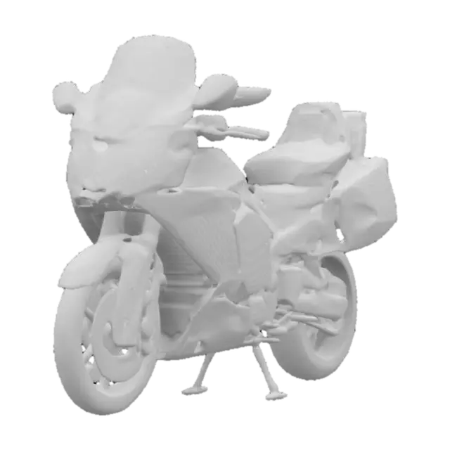 3D model for Create a detailed 3D model of the 2023 Honda Goldwing. Include large sleek LED headlights, dual side exhausts, ergonomic handlebars with integrated digital controls, a rounded aerodynamic fuel tank, and a high-comfort leather seat. Add a rear luggage system with built-in lights, modern alloy wheels with wide tires, and a strong rear suspension. Use metallic paint with scratch-resistant surfaces for a premium finish.