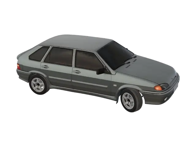 3D model for Sunset Over the City with a Silver Hatchback