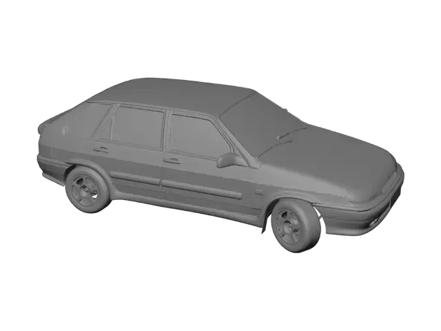 3D model for Sunset Over the City with a Silver Hatchback