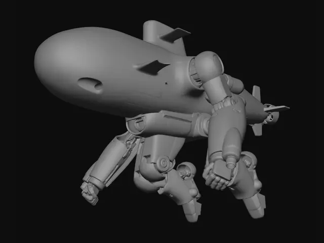 3D model for 잠수함 모티브의 140m 초대형 메카닉 로봇 3D 모델. 심리스하고 퓨처리즘 디자인으로, 매끄럽고 모놀리식하며 유선형의 압도적인 형태가 특징이다. 견고한 초고강도 합금 재질은 깊은 다크 그레이 색상에 은은한 메탈릭 광택을 띠며, 표면은 섬세하고 매끄러운 질감을 지닌다. 극도로 절제된 현실적인 라이팅이 거대한 로봇의 위용을 강조한다. 만지면 차갑고 압도적인 강인함이 느껴진다.