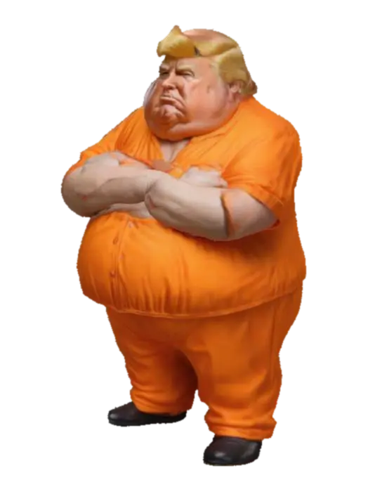 a realistic figure of an obese Donald Trump dressed in a orange prison jumpsuit - Politics 3D model, vytvořený pomocí AI