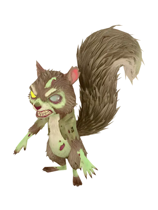 3D model for crea una ardilla zombie, con una mezcla de estilo entre pixar y cartoon. Que se vea un poco intimidante.  que no sea tan chata para poder hacer el rig apropiadamente luego.