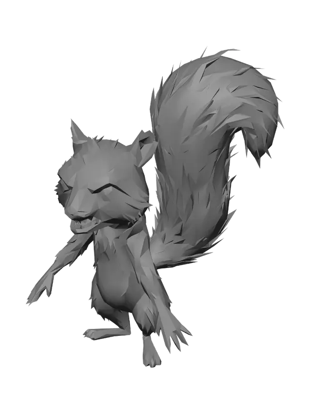 3D model for crea una ardilla zombie, con una mezcla de estilo entre pixar y cartoon. Que se vea un poco intimidante.  que no sea tan chata para poder hacer el rig apropiadamente luego.
