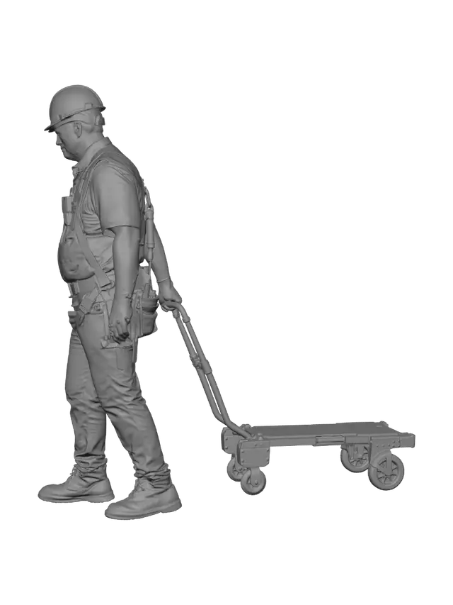 3D model for Construction Worker with Hand Truck