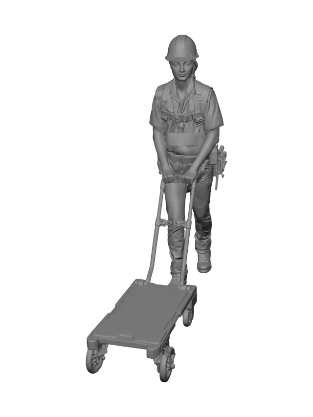 3D model for Construction Worker with Hand Truck