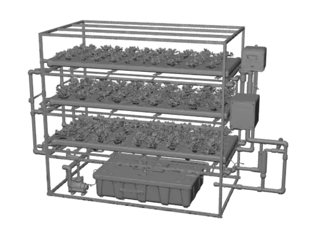 3D model for Three-Tier Indoor Hydroponic Lettuce Farm