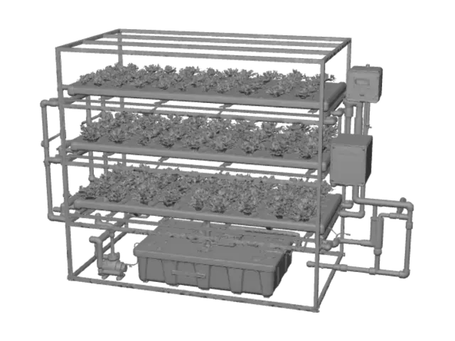 3D model for Three-Tier Indoor Hydroponic Lettuce Farm