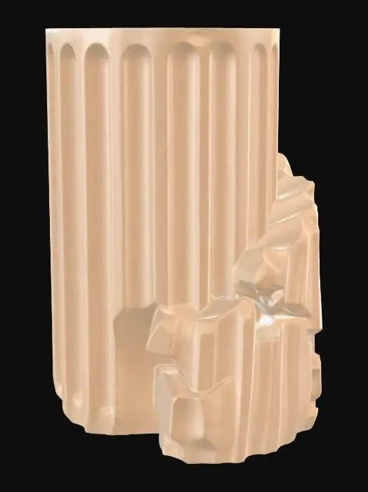 3D model for [High Detailed, PBR 3D Model Segment] A segment of a broken antique sandstone column. Weathered, eroded texture with fluted details. Partially cracked, some segments half-buried in sand. Matches surrounding ancient ruins. Optimized for FPS game cover, low poly.