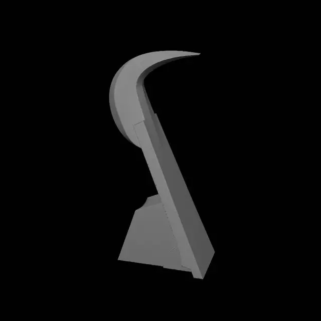 3D model for Architecture concept Large sacred architectural sculpture inspired by the axe and club of Saint Jude Thaddeus. Thick monolithic marble prism with a massive curved blade-like subtraction near the top and a heavy hammer-like lower volume. Brutalist sacred geometry, white matte marble, dramatic deep shadows, monumental crypt installation, symbolic weapon transformed into sacred architecture.