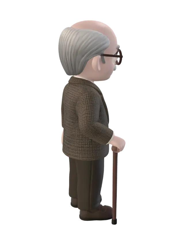 Grandfather with a Walking Cane - Aging 3D model, vytvořený pomocí AI