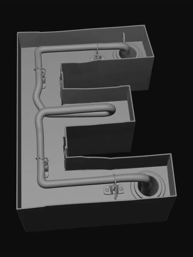 3D model for Red Spiral Pipe in a Metal Frame