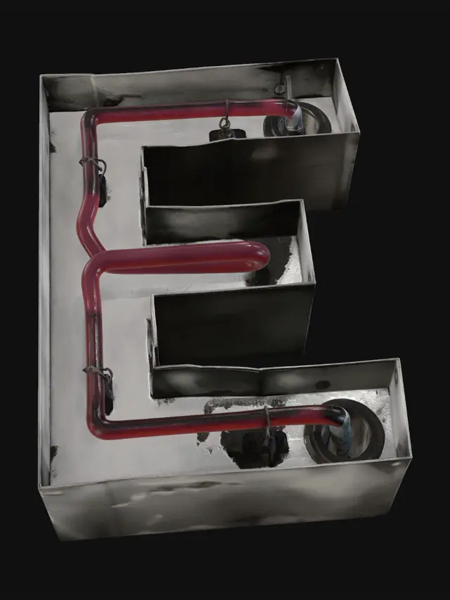 3D model for Red Spiral Pipe in a Metal Frame