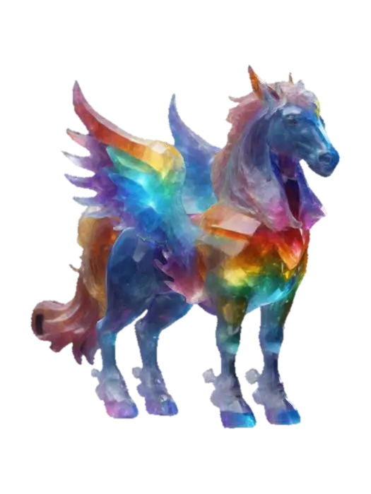 3D model for A Celestial Horse God made completely out of diffenent color crystals, the crystals shines the Universe through them, detailed colorful game character.