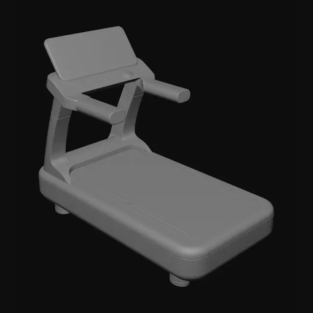 3D model for Create a treadmill that matches a cute Roblox simulator style.
It should have:
- a thick chunky glossy white body
- a wide top control deck
- a rectangular screen
- 4 large rounded square buttons on top
- 3 small circular buttons near the front
- big smooth curved side loop handles
- thick support legs
- a rounded cylindrical front roller base
- a dark running belt with simple arrow markings
The treadmill must feel cute, oversized, toy-like, glossy, smooth, and premium.
It should look like a colorful Roblox simulator prop, not like realistic gym equipment.
Use soft rounded proportions and simple clean geometry.
The material should feel like glossy milky white plastic.
Low poly, clean, optimized for Roblox, no text, no logo, no background.
Make the proportions closer to a Roblox simulator