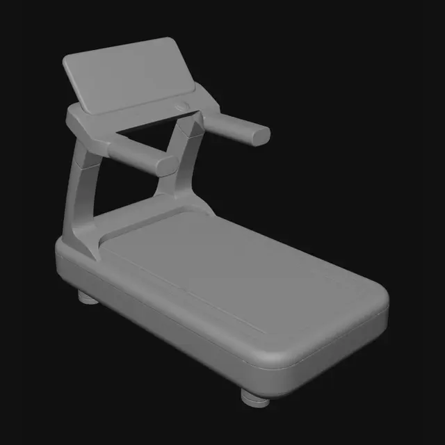 3D model for Create a treadmill that matches a cute Roblox simulator style.
It should have:
- a thick chunky glossy white body
- a wide top control deck
- a rectangular screen
- 4 large rounded square buttons on top
- 3 small circular buttons near the front
- big smooth curved side loop handles
- thick support legs
- a rounded cylindrical front roller base
- a dark running belt with simple arrow markings
The treadmill must feel cute, oversized, toy-like, glossy, smooth, and premium.
It should look like a colorful Roblox simulator prop, not like realistic gym equipment.
Use soft rounded proportions and simple clean geometry.
The material should feel like glossy milky white plastic.
Low poly, clean, optimized for Roblox, no text, no logo, no background.
Make the proportions closer to a Roblox simulator