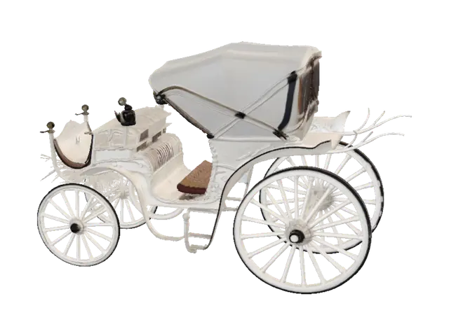 White Carriage in a Lit Courtyard 3D model, vytvořený pomocí AI