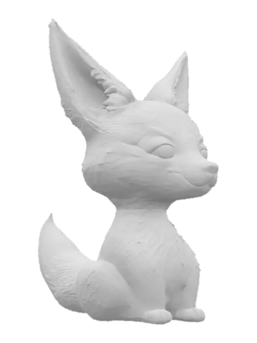 3D model for Fantasy, Highly Detailed, Ultra Realistic, Bust, The object features a headpiece with fox-like ears and fur, having a pointed, triangular geometry with a soft, fluffy texture, blending warm orange and white colors., 