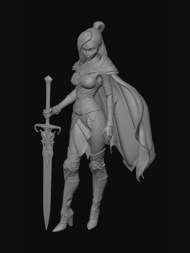 3D model for Create a realistic fantasy female hero. 
you have some creative freedom about her design and attire: fantasy, heroine, sexy/slutty.
No background.
Make it game-ready and centered.