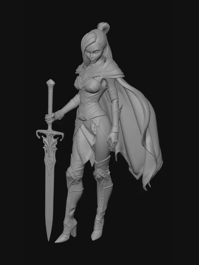 3D model for Create a realistic fantasy female hero. 
you have some creative freedom about her design and attire: fantasy, heroine, sexy/slutty.
No background.
Make it game-ready and centered.