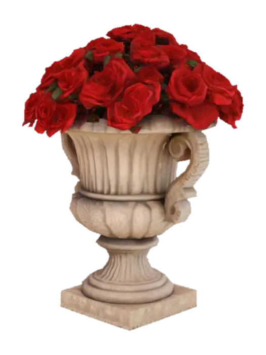 Giardino Urn, Antique Stone with red roses planted in side in dirt clean low poly 3D model, vytvořený pomocí AI