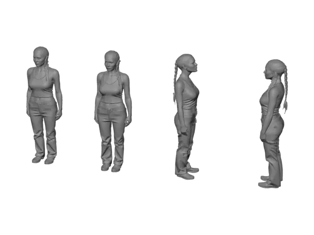 3D model for Four-View Portrait of a Redheaded Model in Gray Tank Top and Jeans