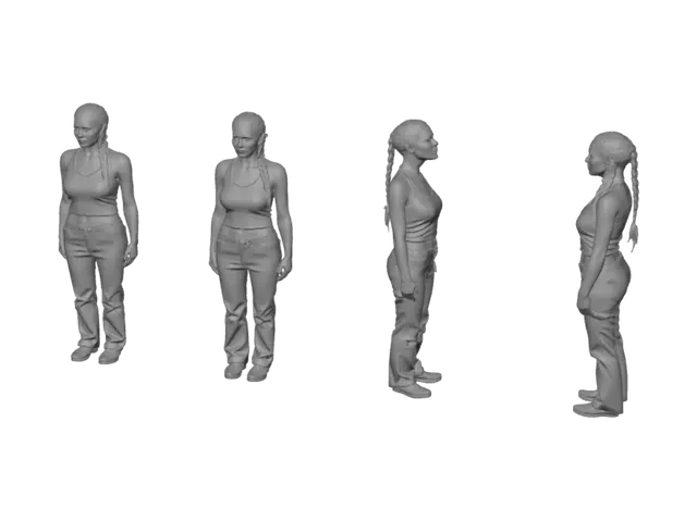 3D model for Four-View Portrait of a Redheaded Model in Gray Tank Top and Jeans