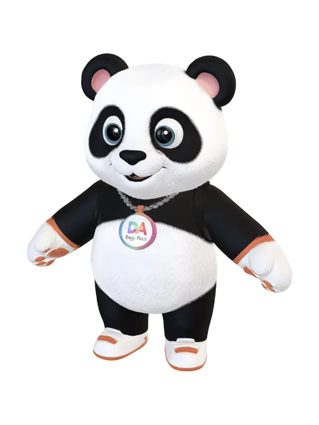 Dalgin Adam Panda Mascot 3D-model, gegenereerd door AI