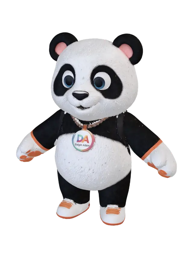 Dalgin Adam Panda Mascot 3D-model, gegenereerd door AI