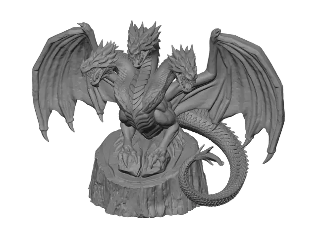 3D model for Tri-Headed Dragon on a Stone Pedestal