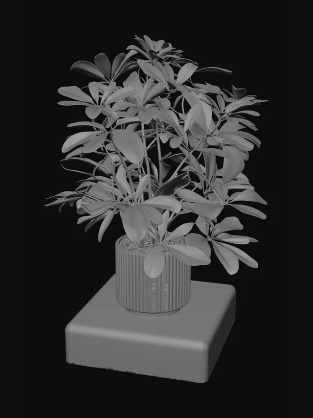 3D model for Green Foliage in a Grey Ribbed Pot