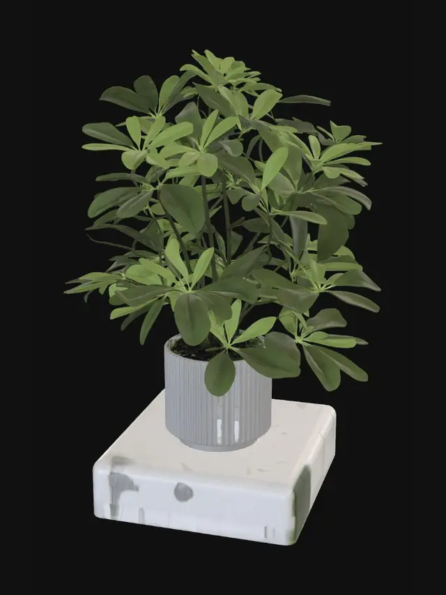 3D model for Green Foliage in a Grey Ribbed Pot