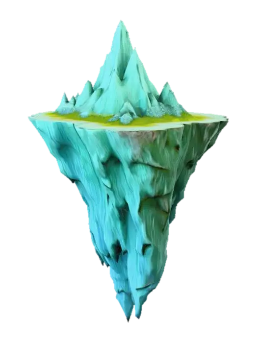 A floating island with an almost perfect plateau top, tapering to a point at the… - Deserted 3D model, vytvořený pomocí AI