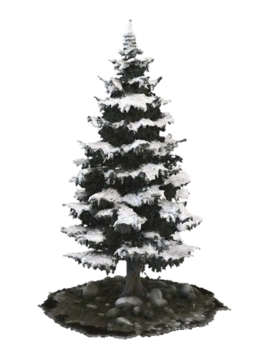 Snow-Crowned Pine - Snowy 3D model, vytvořený pomocí AI