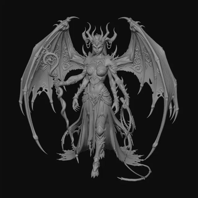 3D model for Winged Slaanesh Daemon Princess. For use in tabletop games. snake like and very feminine