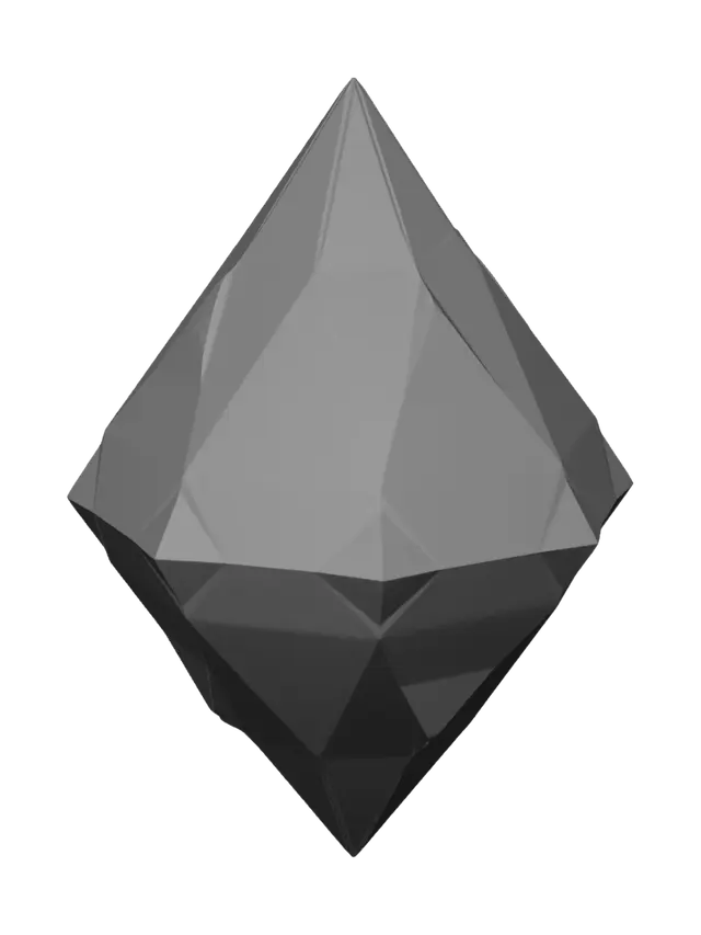 3D model for A faceted magical crystal gem, sharp clean geometric facets, elongated diamond shape, smooth low-poly topology, neutral light-gray material, game asset