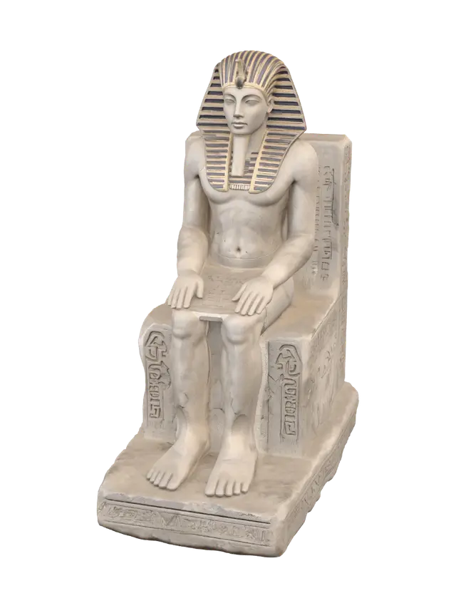 King Tutankhamun on a Hieroglyphic Throne - Pharaoh 3D model, vytvořený pomocí AI