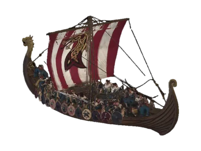 Long Ship - Sailing 3D model, vytvořený pomocí AI