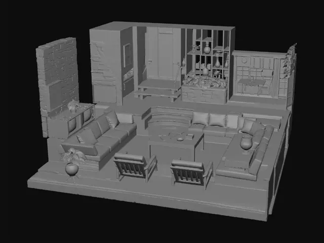 3D model for Sunken Plaid Living Room
