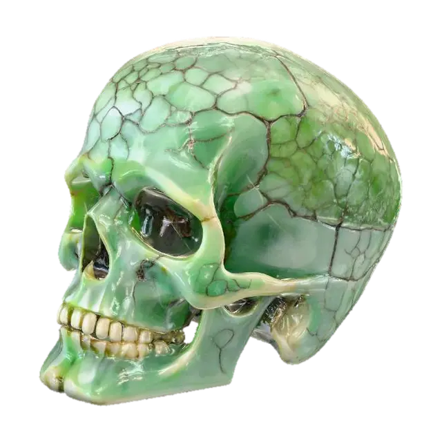 3D model for Hyper-Realistic | Artifact | a anatomically correct human Skull only made of older jade with a pattern engraved all over giving it a beautiful decorative piece