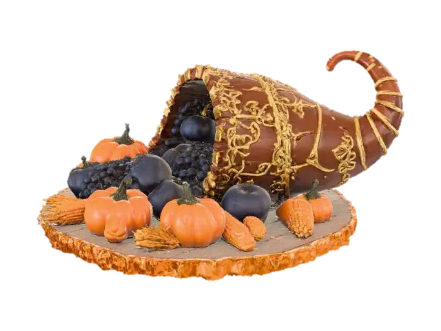 A stunning photorealistic, cinematic 3D render of an ornate Thanksgiving… - Cornucopia 3D model, vytvořený pomocí AI