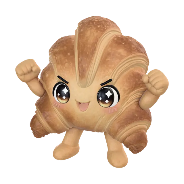Modello 3D Kawaii Croissant Mascot 3D - Rosycheeks, generato dall’IA