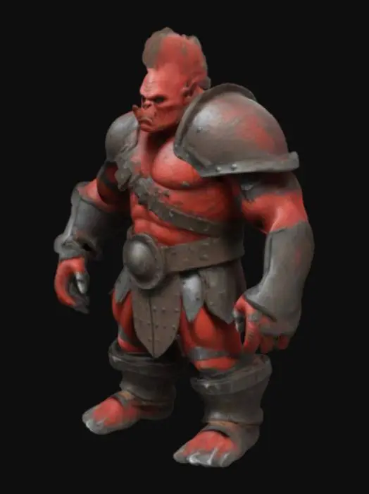 3D model for orco , con armadura , sin armas , ultra detallado , T pose , cicatrizes en el cuerpo , cresta en la cabeza de colo rojo