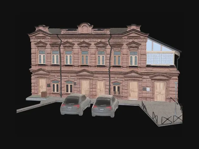 3D model for Red Brick Facade Amid Modern Buildings