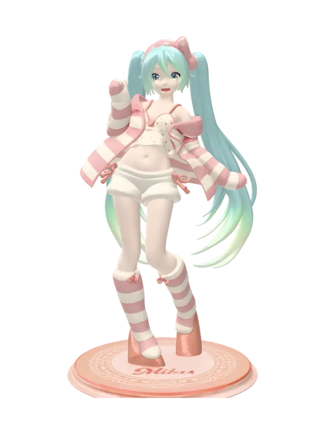 Pastel Stripe Miku Figure - Vocaloid 3D model, vytvořený pomocí AI