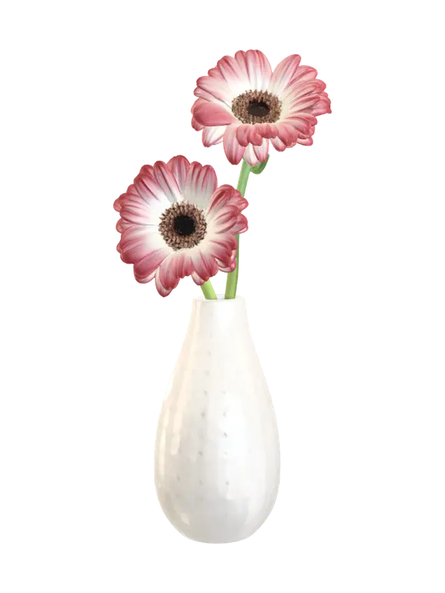 Pink Gerberas in a White Vase - Gerbera 3D model, vytvořený pomocí AI