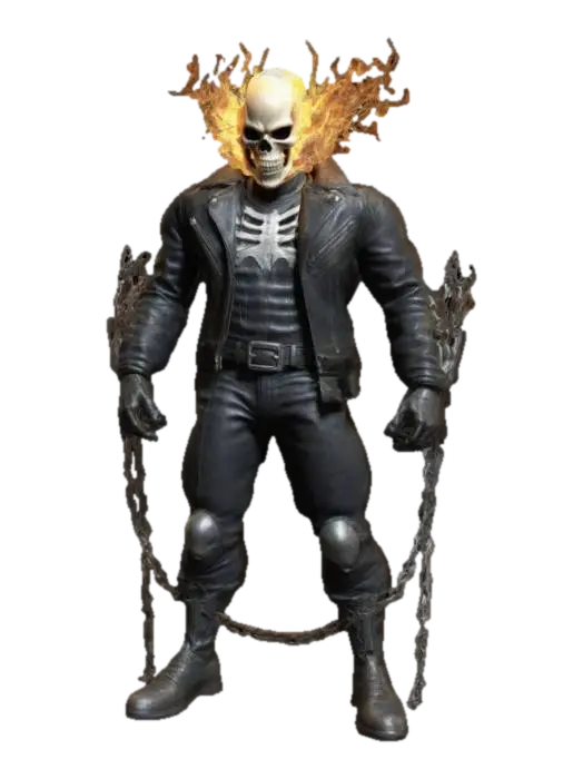 a highly detailed, 3d model of Ghost Rider stood unarmed in a dynamic action… - Ghostrider 3D model, vytvořený pomocí AI
