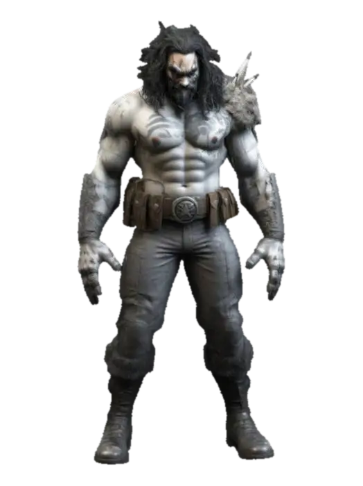 3D model for An ultra detailed, highest quality 3d model of the DC comic character Lobo played by Jason Momoa stood unarmed in an a-pose. With a design inspired by Simon Bisley, Keith Giffen and Todd McFarland. Photorealistic