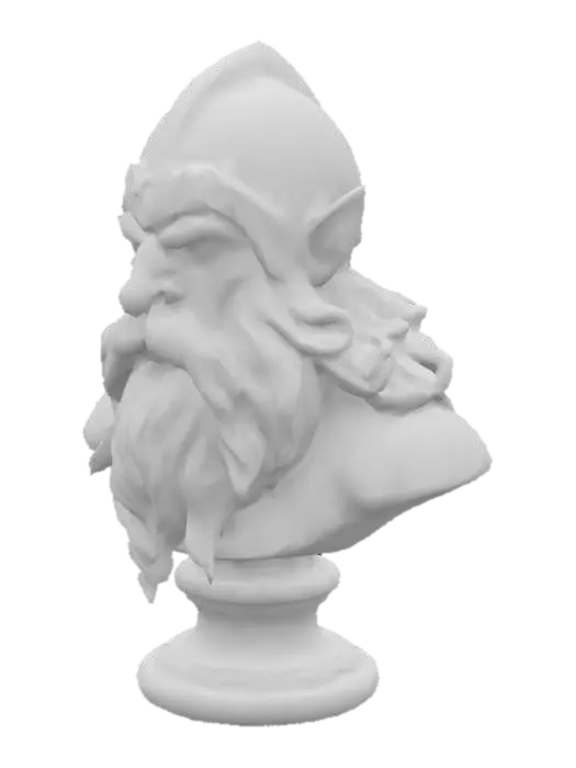 3D model for 
LOTR ; different beards , 
Create a 3D model of a mythical dwarven from hobbit and lord of the ring lore bust with a detailed beard and helmet. The material should resemble white marble, with smooth lines and intricate metallic textures on the helmet. The face should have deep details and sharp contoursThe model should reflect the sturdy and proud nature of dwarves, with a strong stance and determined expression
