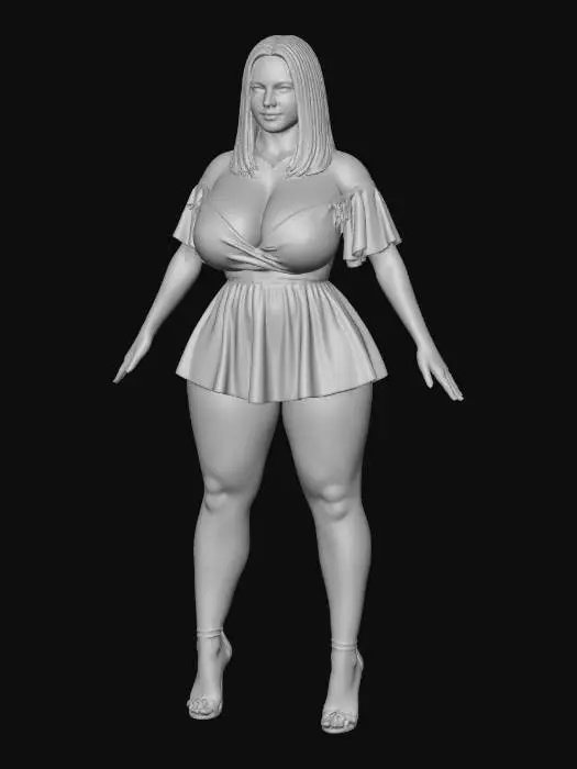 3D model for Sky Blue Off-Shoulder Romper Portrait